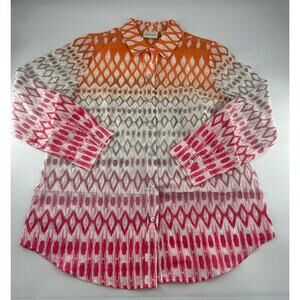 Chicos Shirt Womens Size 1 White Orange Pink Button Up Blouse Casual Cotton